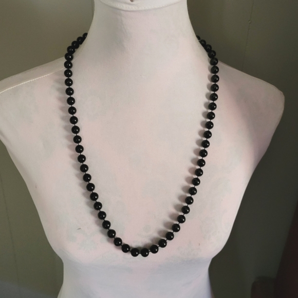 Vintage black beads necklace ball retro classic - Picture 1 of 6